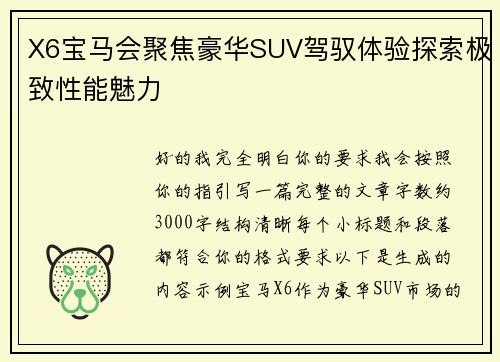 X6宝马会聚焦豪华SUV驾驭体验探索极致性能魅力